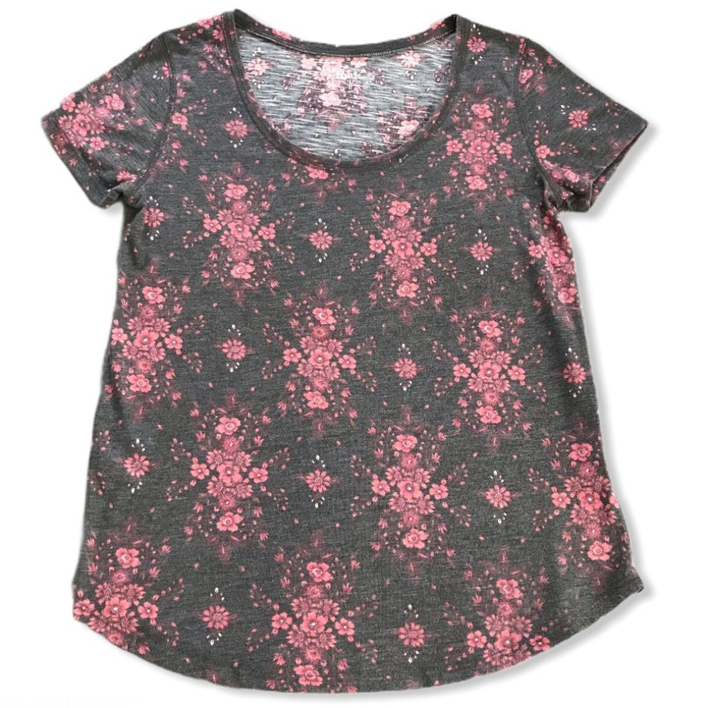 Mudd Road Trip Tee Gray with Coral/Pink Floral